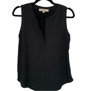ANN TAYLOR LOFT Women’s Black Sleeveless Top Lightweight Y- neck High Low Hem XS